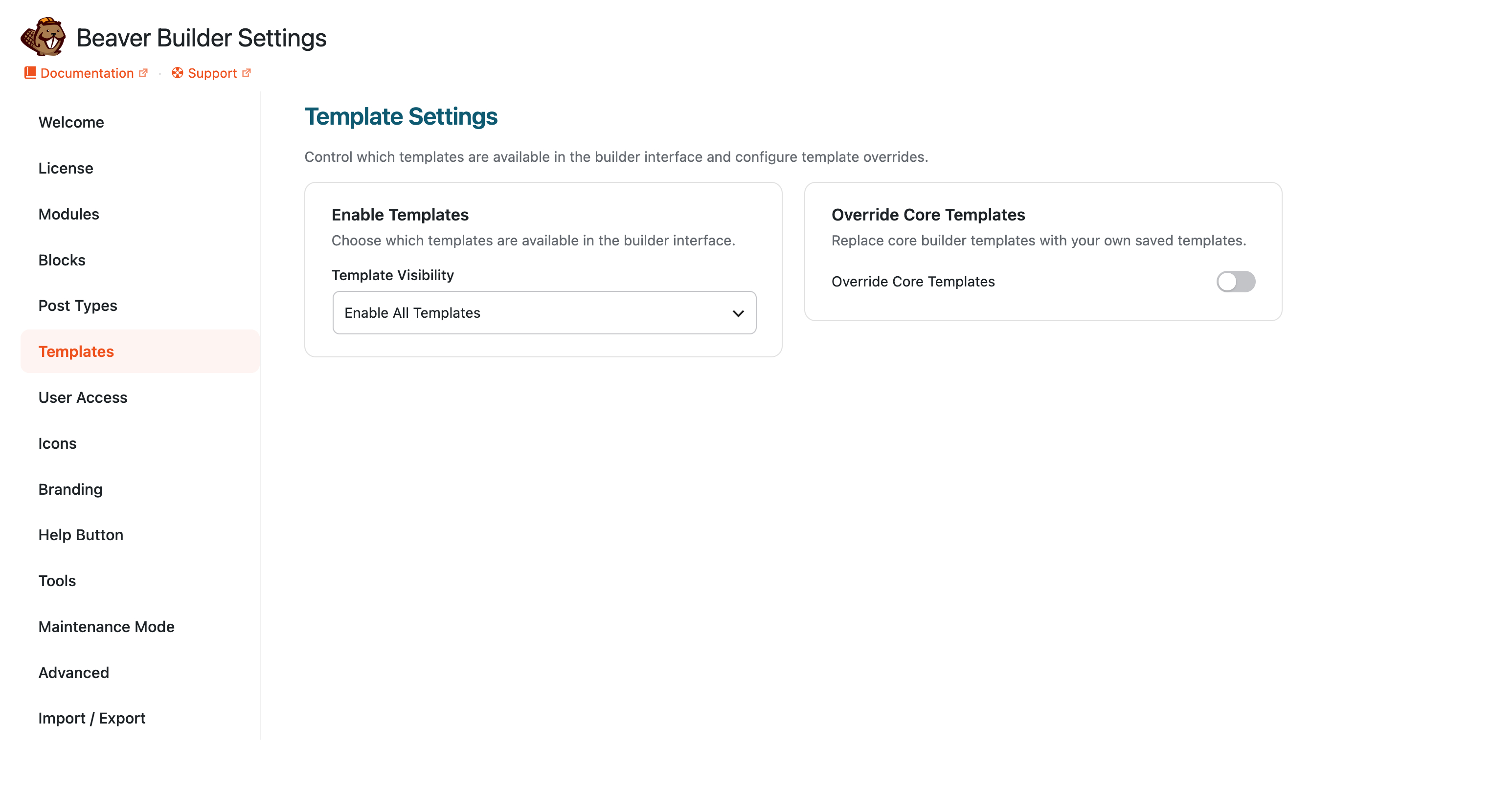 Access Templates tab