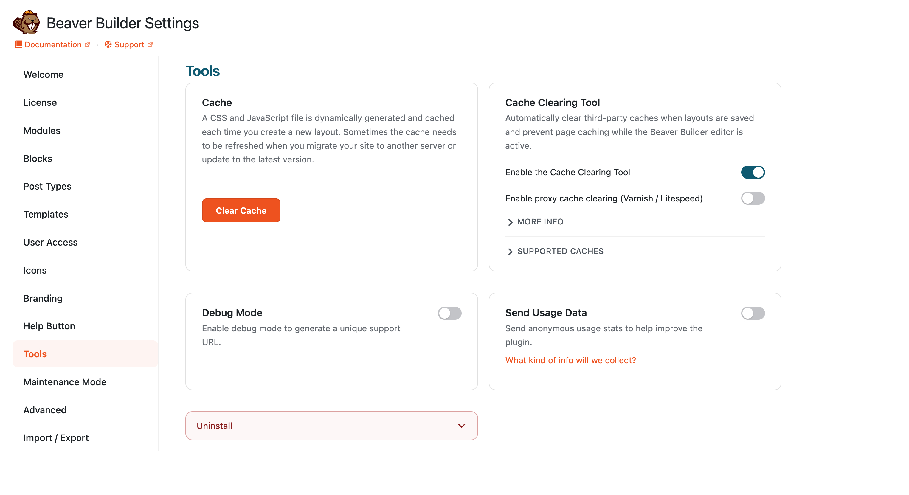 Access Tools tab settings